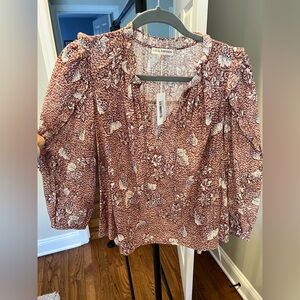 Ulla Johnson Floral Blouse - Pink and White- new, sz 6